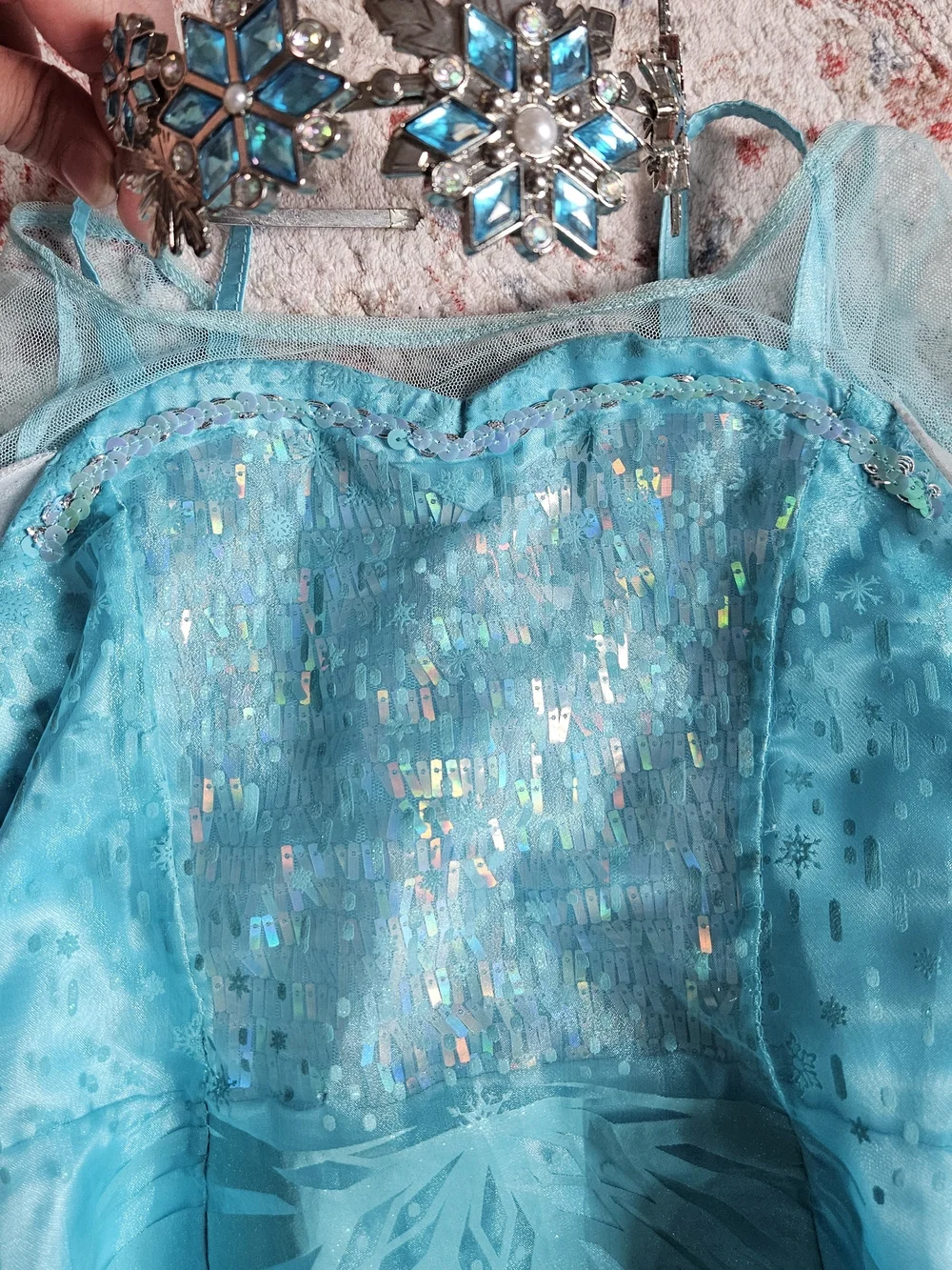 Disney Parks Elsa Princess Costume Dress with Sheer Cape and Snowflake Purse